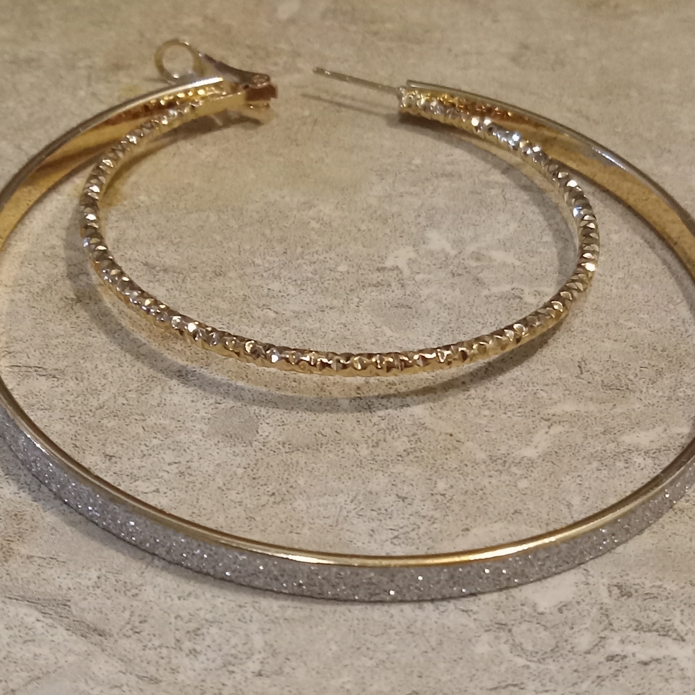 Chic Gold and Silver Textured Hoop Earrings NWOT